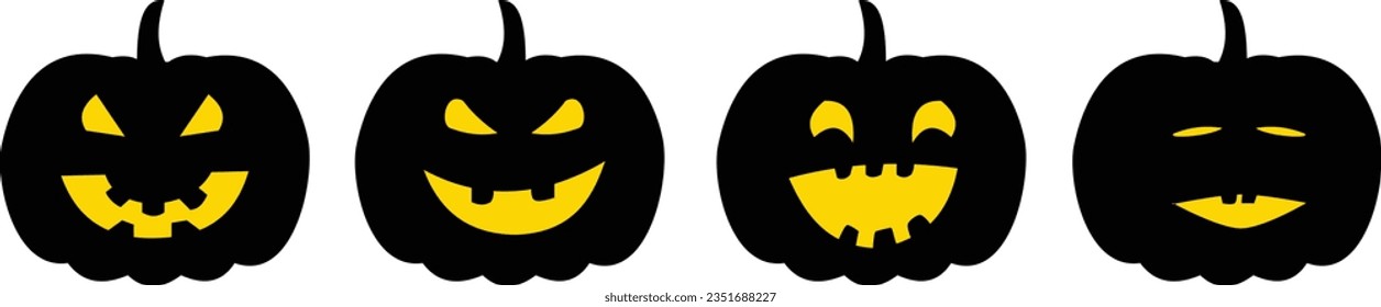silhouettes of halloween pumpkins with various face poses