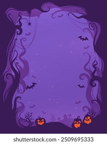 Silhouettes of Halloween in a spooky setting and menacing pumpkins. Spooky Forest.