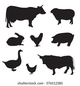 Silhouettes of hand drawn Farm animal