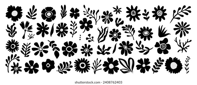 Silhouettes of hand drawn floral design elements.