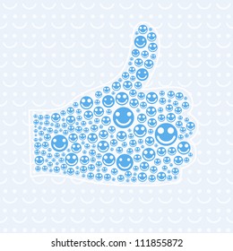 Silhouettes of Hand with Thumb Up Composed of Smiling Faces