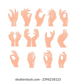 silhouettes of hands. Collection hand poses silhouettes. Minimalist art, branding and logos. Vector set