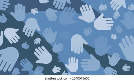silhouettes of hands of different sizes in a chaotic manner. Abstract background in blue and azure tones. vector
