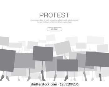Silhouettes of hands with empty banners. Protest. Vector illustration