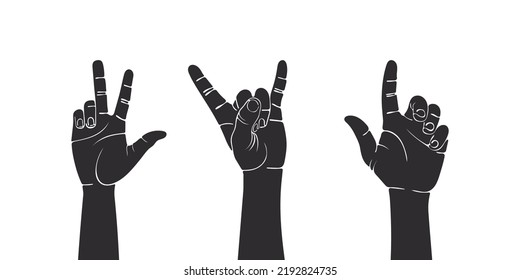 Silhouettes de manos. Manos levantadas. Manos atadas, colaboración, votación, concierto de voluntariado. Ilustración del vector