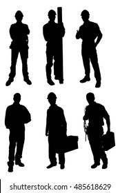 Silhouettes Of Handyman Workers Set. Vector Image