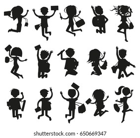 Silhouettes Happy Excited Jumping Students On Stock Vector (Royalty ...