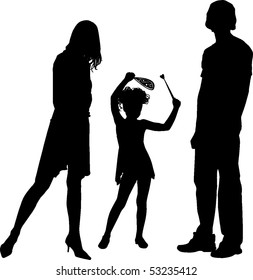 Silhouettes of happy family