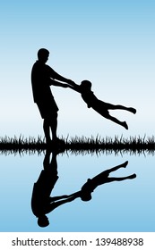 Silhouettes of a happy family of the father and the child, illustration.