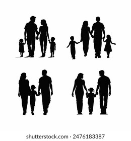 Silhouettes of happy family holding the hands vector template illustration