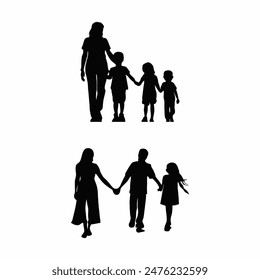 Silhouettes of happy family holding the hands vector template illustration
