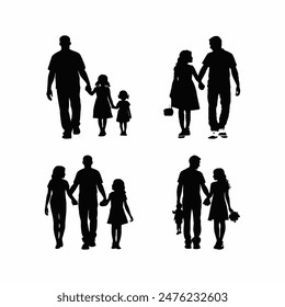 Silhouettes of happy family holding the hands vector template illustration