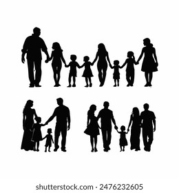 Silhouettes of happy family holding the hands vector template illustration