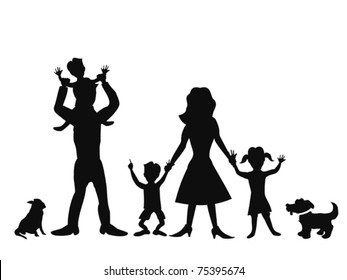 silhouettes of happy family on white background