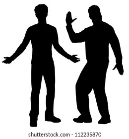 Silhouettes of happy men