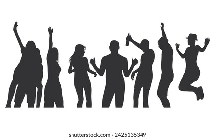 Silhouettes of Happy People Celebrating and Dancing. People Partying and Drinking. Cheerful Crowd and Having Fun.