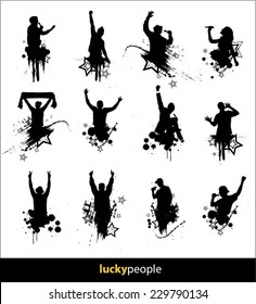 Silhouettes of happy people for different purposes 