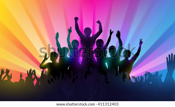 Silhouettes Happy People Hands On Color Stock Vector (Royalty Free ...