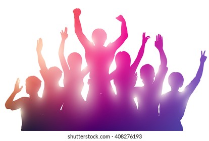 Silhouettes of happy people on white background