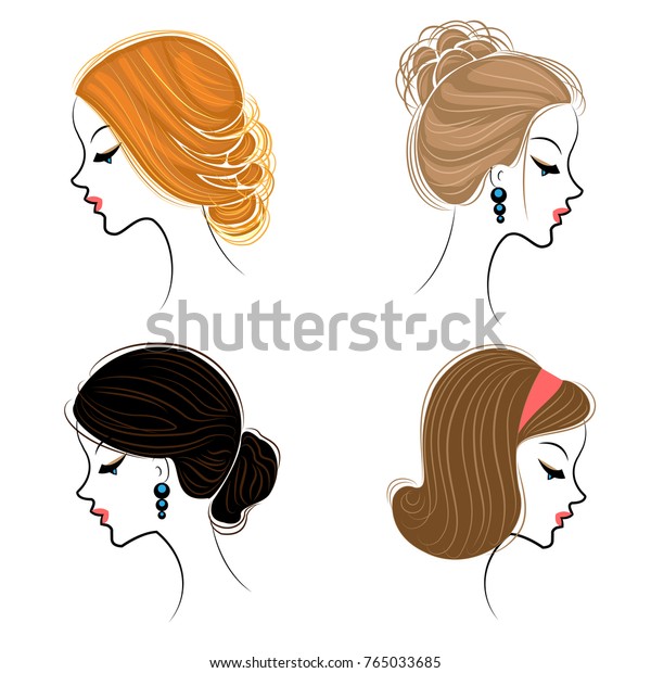 Silhouettes Head Lovely Ladies Profile Girls Stock Vector Royalty