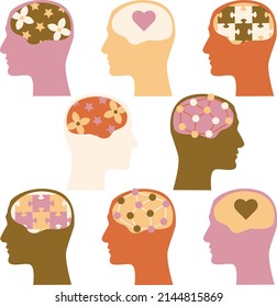 Silhouettes of heads of people with different thinking, preferences, tastes and views. Psychology, psychotherapy, science.