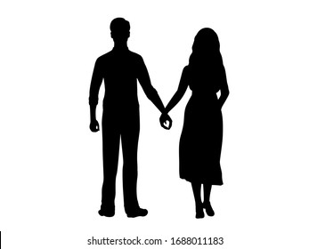 Silhouettes heart of lovers man and woman holding hands. Illustration icon symbol