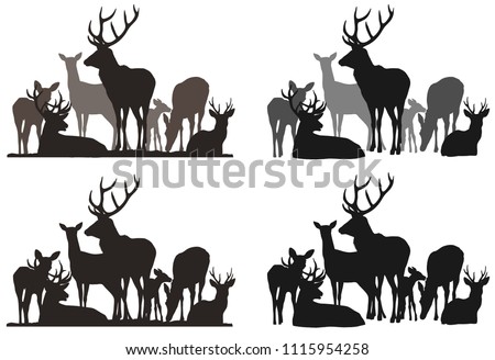 silhouettes of a herd of deer. Different options for your design. Isolated objects