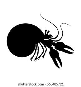 Silhouettes of hermit crab, sea animals isolated black and white vector illustration minimal style