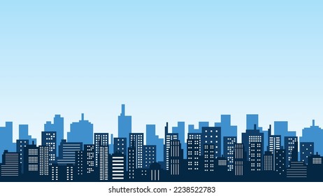 Silhouettes of high rise buildings and apartments in the city with clear sky in the morning