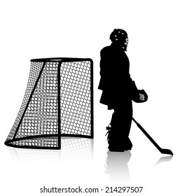 Silhouettes of hockey player. Isolated on white. illustrations.