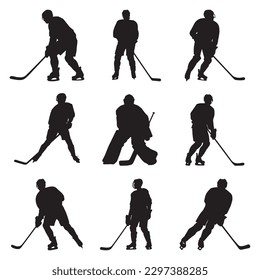 silhouettes of hockey players - vector illustration