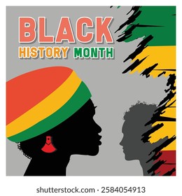 Silhouettes honoring Black History Month, complemented by vibrant Afrocentric colors and abstract artistic design. Flat vector modern illustration 