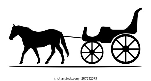 Silhouettes of horse and carriage. Vector illustration.