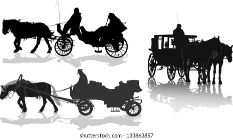 Silhouettes of a horse put to a cart