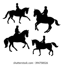 Silhouettes of horse riders. Dressage.