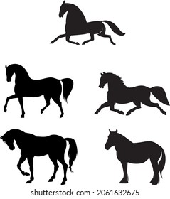 silhouettes of horses in black (vector)