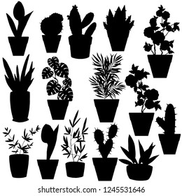 silhouettes of houseplants in black color