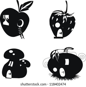 silhouettes of houses, fairy houses