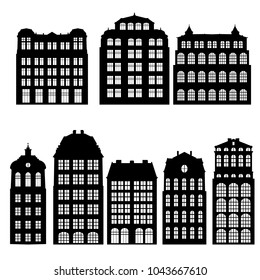 silhouettes of houses, isolated urban vector elements, hand drawn illustration