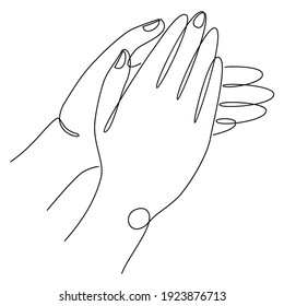 Silhouettes of human hands, applause, in a modern one line style. Continuous line drawing, aesthetic outline for home decor, posters, wall art, stickers, logo. Vector illustration.