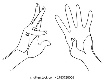 Silhouettes of human hands, applause, in a modern one line style. Continuous line drawing, aesthetic outline for home decor, posters, wall art, stickers, logo. Vector illustration.