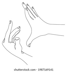 Silhouetten von menschlichen Händen, Applaus, in einem modernen einzeiligen Stil. Durchgehende Linienzeichnung, ästhetische Umrisse für die Innendekoration, Poster, Wandkunst, Aufkleber, Logo. Vektorgrafik.