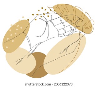 Siluetas de manos humanas dobladas en bote y hojas, en un estilo moderno de una línea. Dibujo continuo, contorno de decoración, carteles, arte mural, pegatinas, logotipo. Ilustración vectorial.