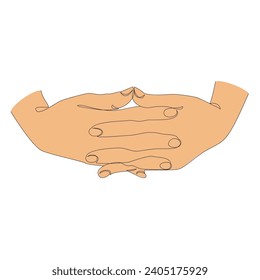 Silhouettes of human hands folded into a castle, in a modern one line style. Continuous line drawing, aesthetic outline for home decor, posters, wall art, stickers, logo. Vector illustration.