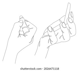 Silhouettes of human hands. Makeup, lipstick and mirror in a modern one line style. Continuous line drawing, outline for home decor, posters, stickers, logo. Vector illustration.
