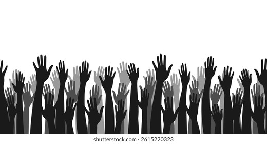 Silhouettes of human hands raised up