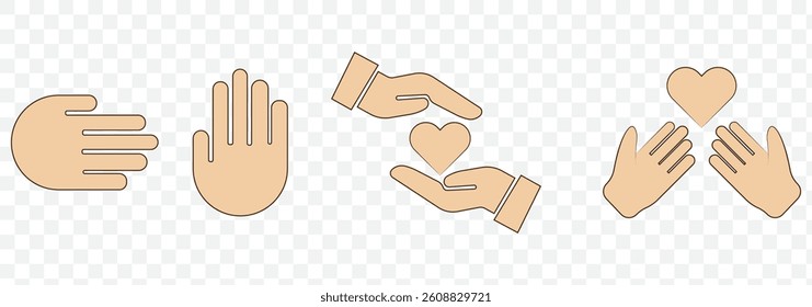 Silhouettes of human open palm vector set isolated on Transparent background. EPS 10.