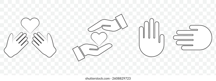 Silhouettes of human open palm vector set isolated on Transparent background. EPS 10.