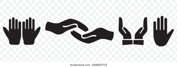 Silhouettes of human open palm vector set isolated on Transparent background. EPS 10.