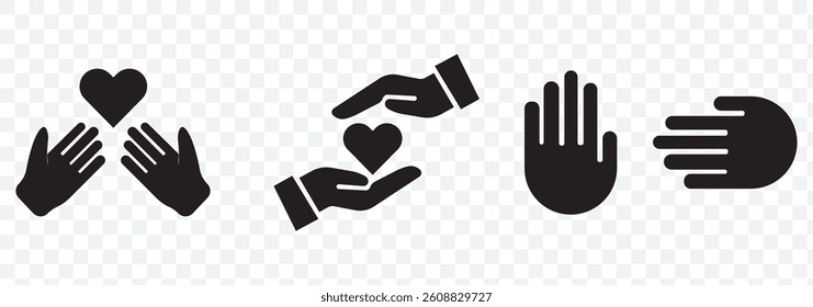 Silhouettes of human open palm vector set isolated on Transparent background. EPS 10.